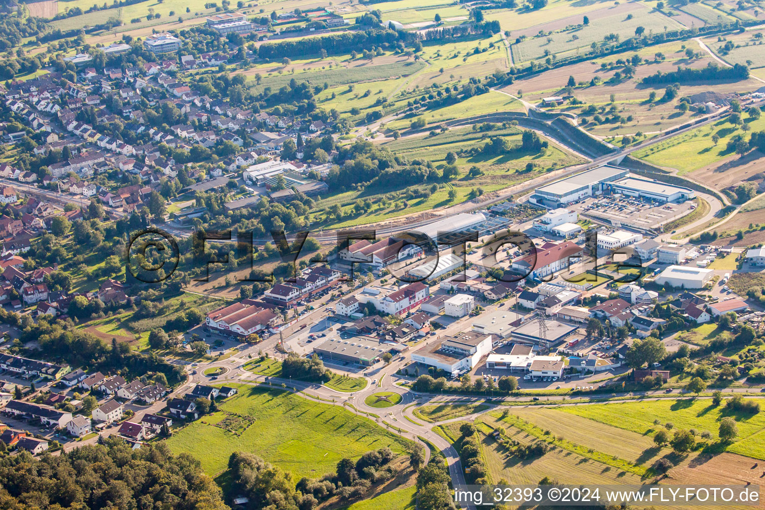 Aerial view of District Langensteinbach in Karlsbad in the state Baden-Wuerttemberg, Germany