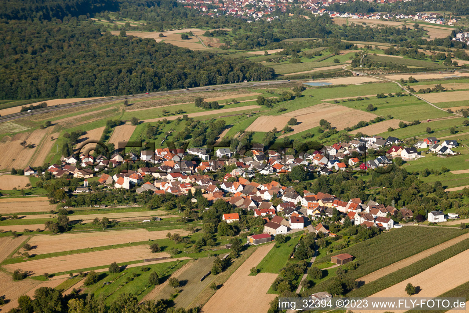 Aerial photograpy of District Obermutschelbach in Karlsbad in the state Baden-Wuerttemberg, Germany