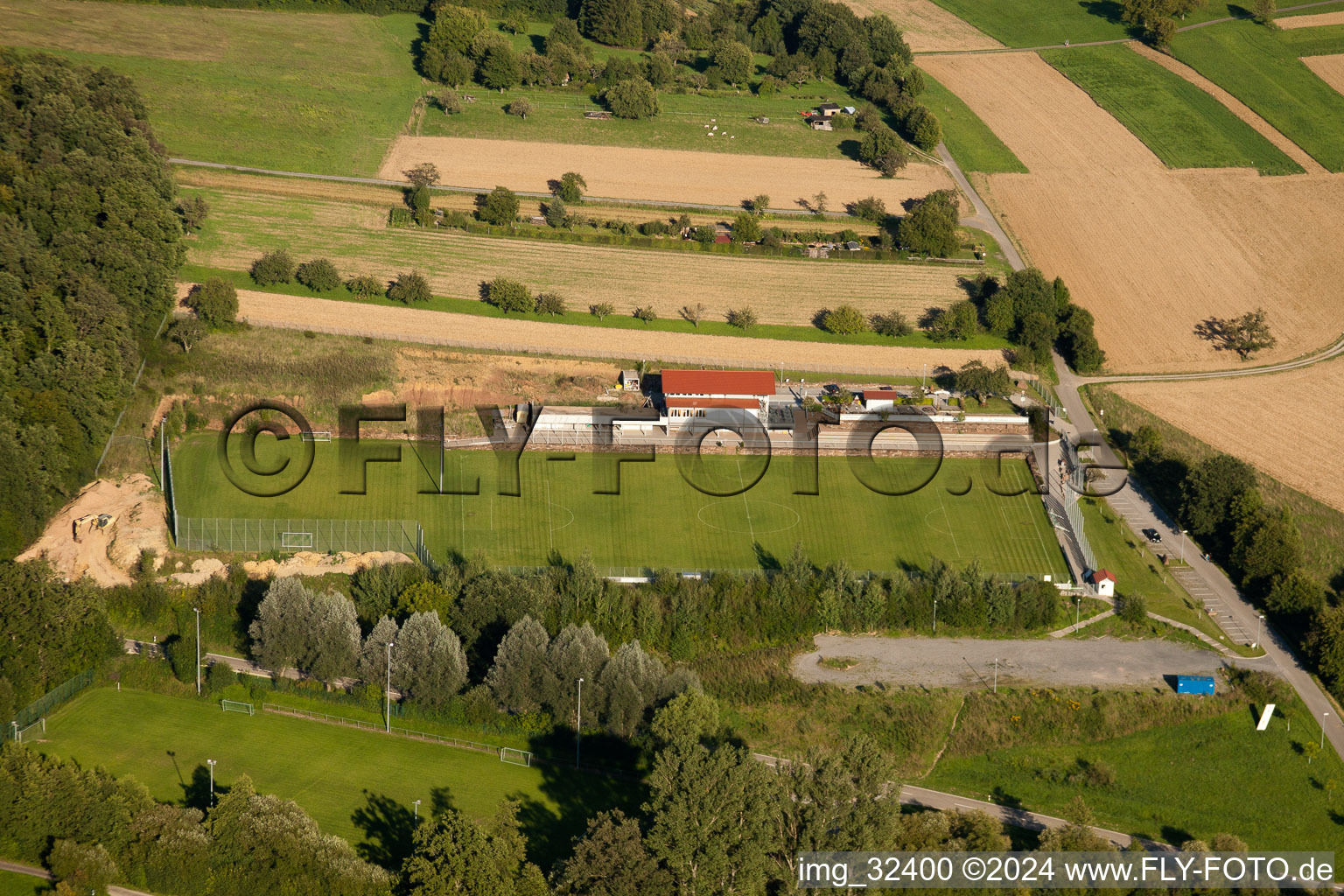 Aerial photograpy of Pneuhage Stadium in the district Auerbach in Karlsbad in the state Baden-Wuerttemberg, Germany