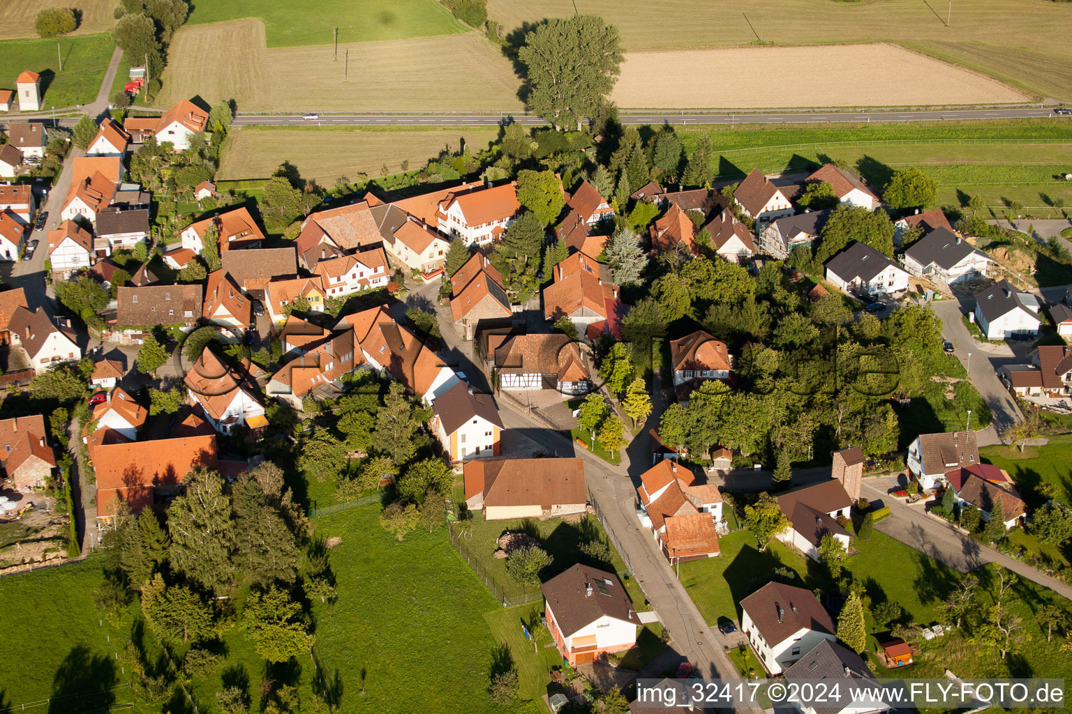 Aerial view of Karlstr in the district Dietenhausen in Keltern in the state Baden-Wuerttemberg, Germany