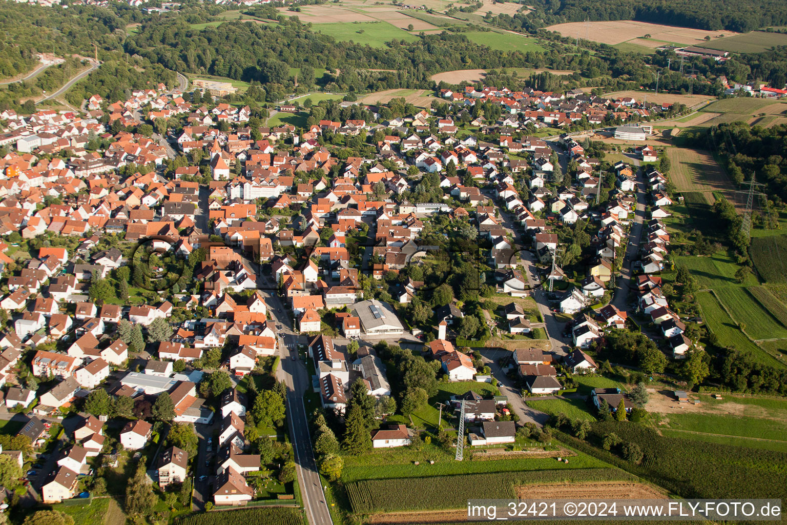 Keltern in the state Baden-Wuerttemberg, Germany from the plane