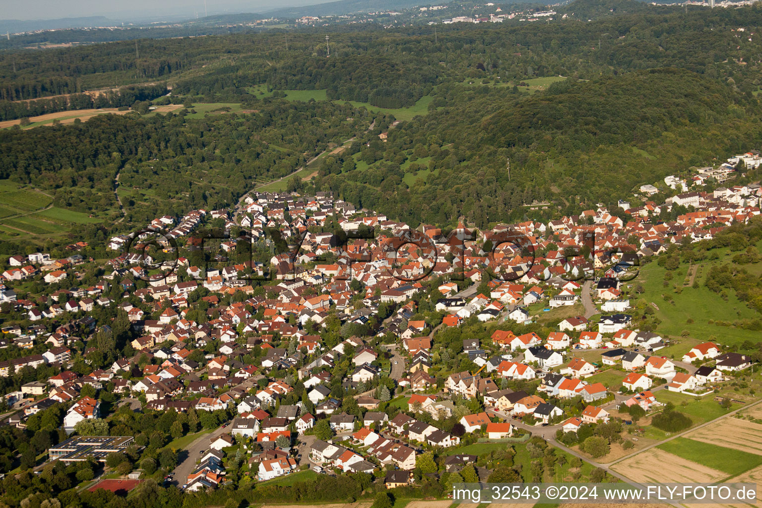 From the west in the district Dietlingen in Keltern in the state Baden-Wuerttemberg, Germany