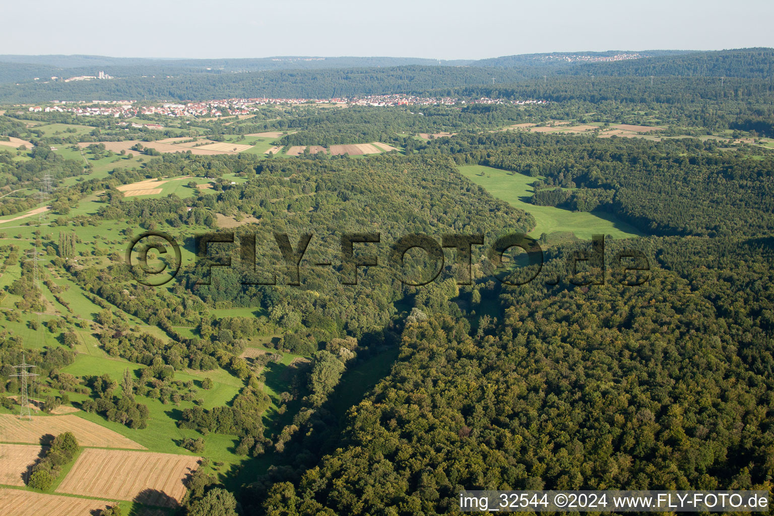 Drone recording of Kettelbachtal nature reserve in Gräfenhausen in the state Baden-Wuerttemberg, Germany