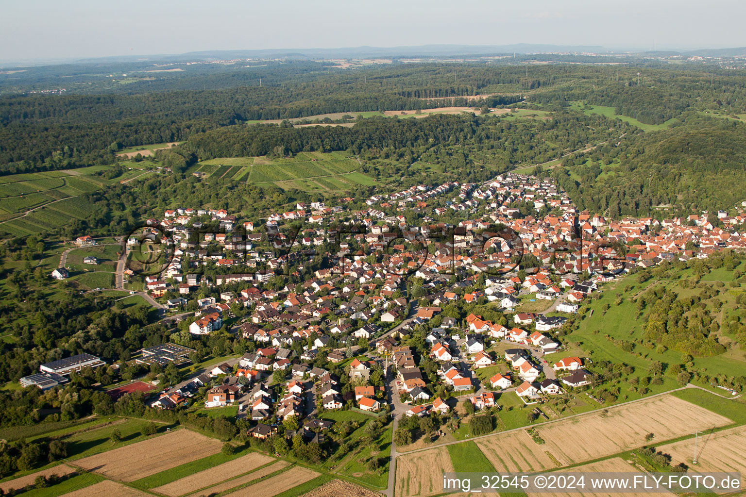 Town View of the streets and houses of the residential areas in the district Dietlingen in Keltern in the state Baden-Wurttemberg