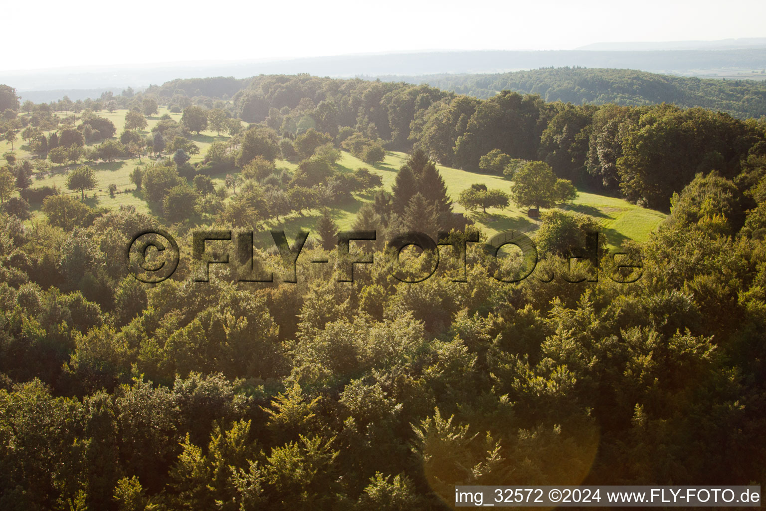 Aerial view of Kettelbachtal Nature Reserve in the district Obernhausen in Birkenfeld in the state Baden-Wuerttemberg, Germany