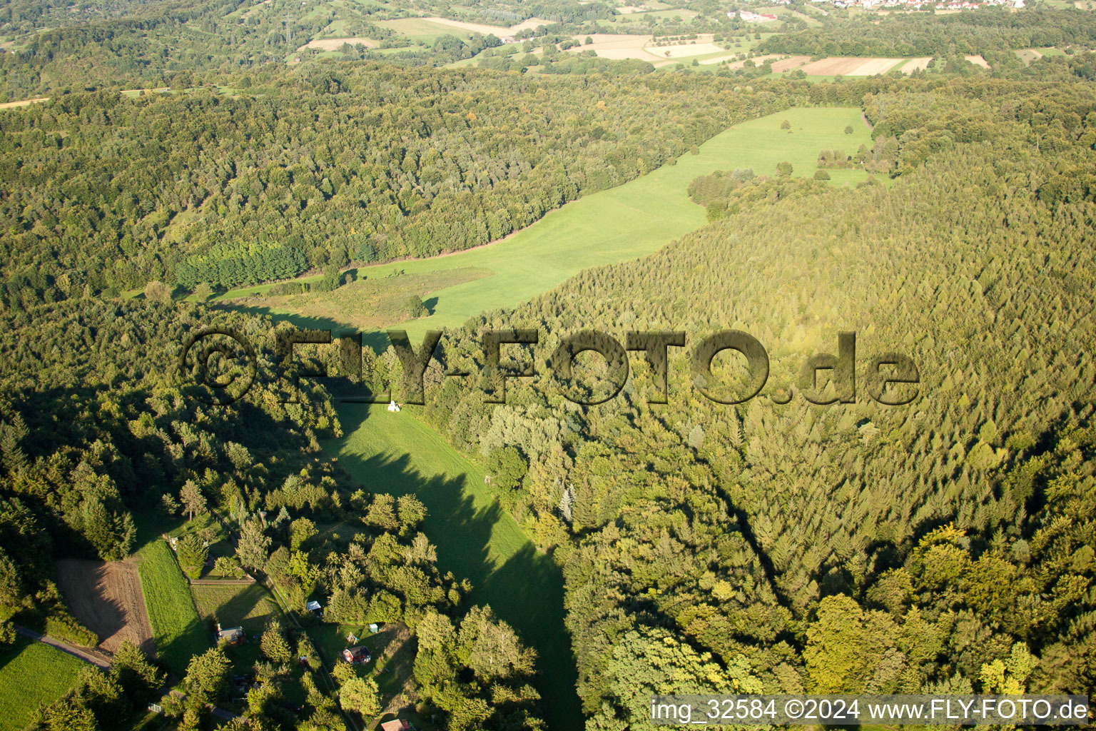 Kettelbachtal Nature Reserve in the district Obernhausen in Birkenfeld in the state Baden-Wuerttemberg, Germany seen from above