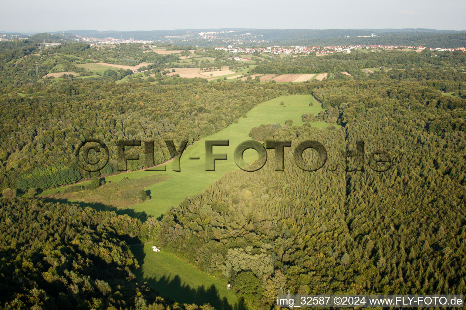 Bird's eye view of Kettelbachtal Nature Reserve in the district Obernhausen in Birkenfeld in the state Baden-Wuerttemberg, Germany