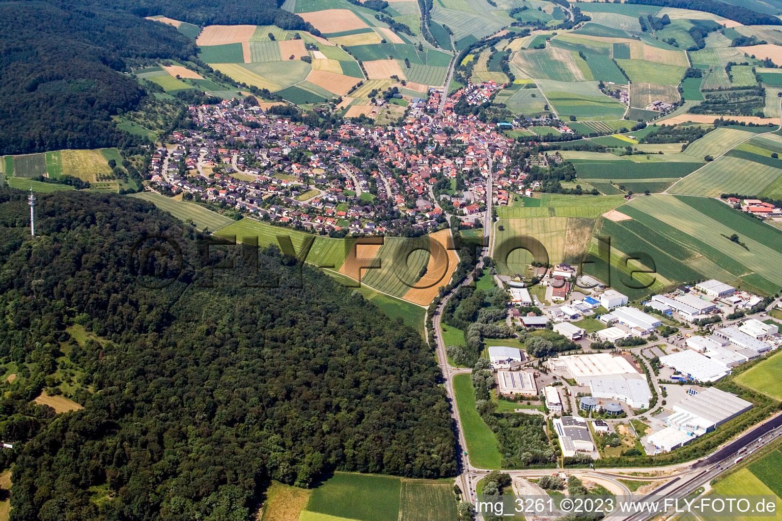 Aerial view of District Dühren in Sinsheim in the state Baden-Wuerttemberg, Germany