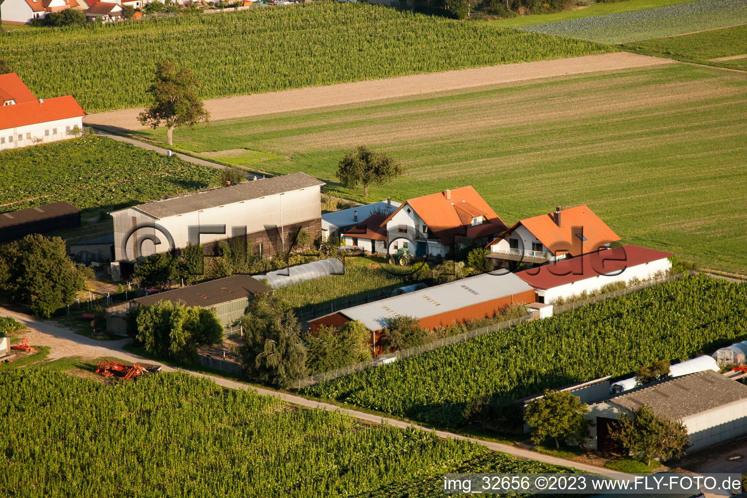 Aerial view of Emigrant farms in Hatzenbühl in the state Rhineland-Palatinate, Germany