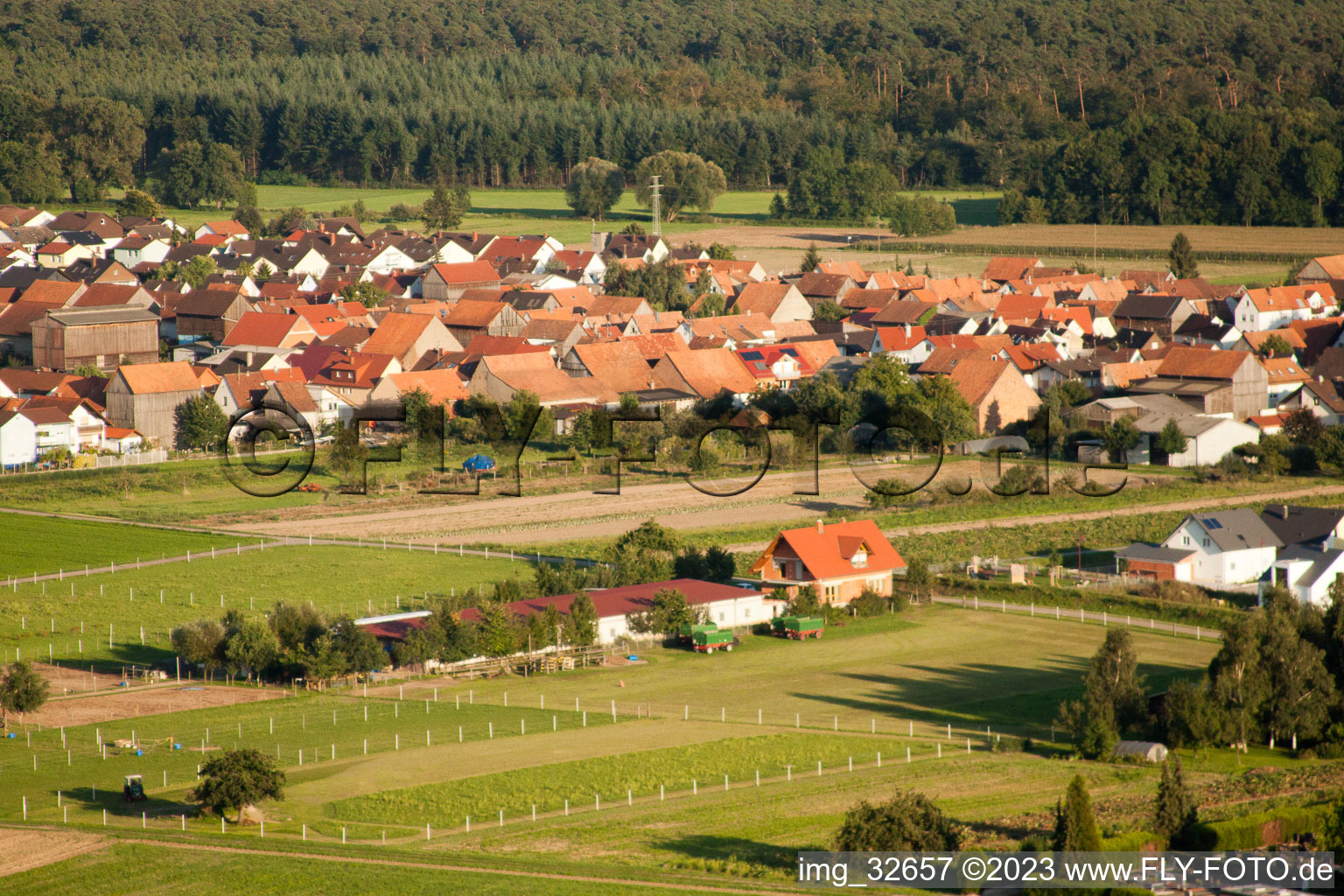 Aerial photograpy of Emigrant farms in Hatzenbühl in the state Rhineland-Palatinate, Germany