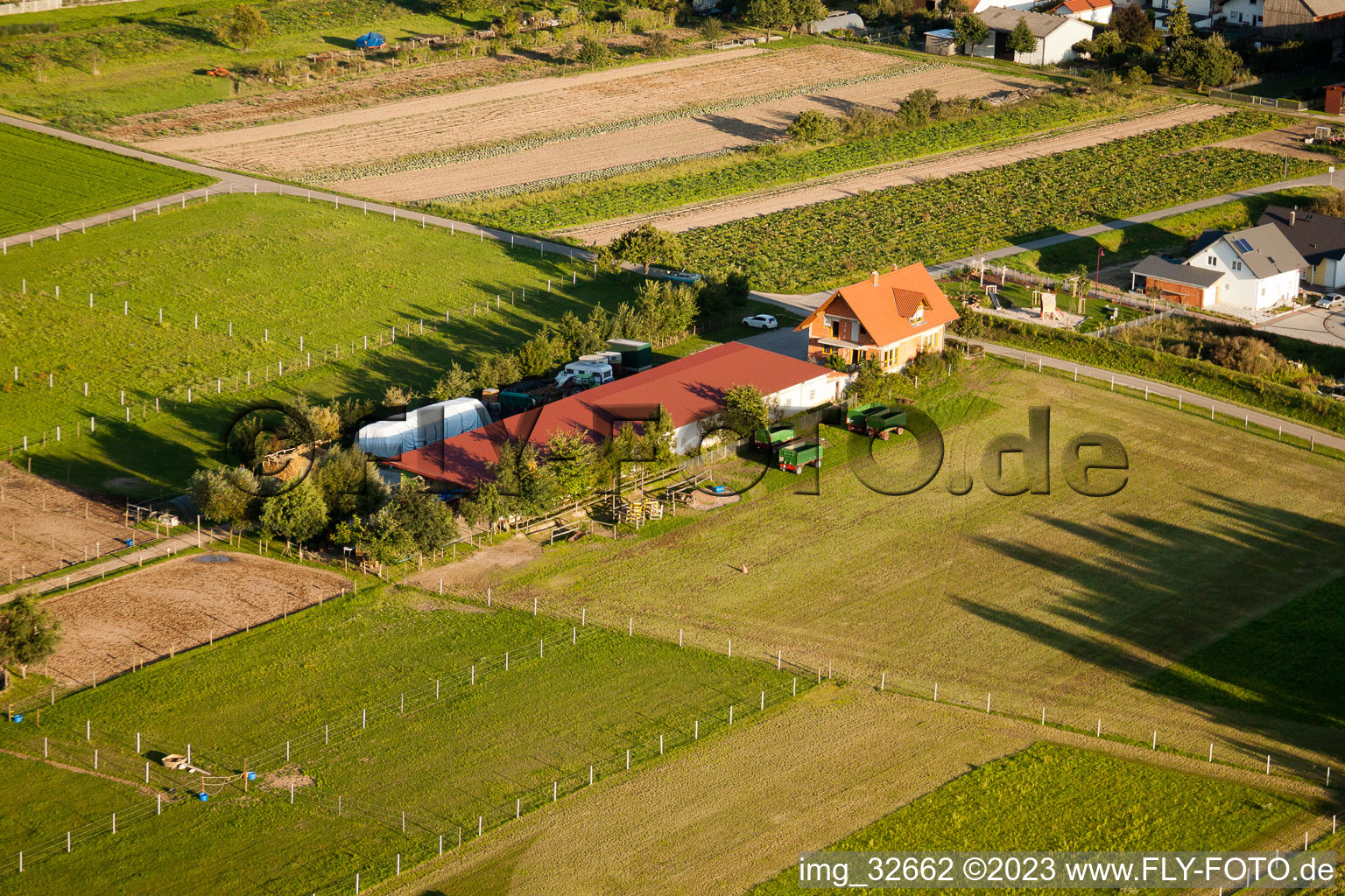 Emigrant farms in Hatzenbühl in the state Rhineland-Palatinate, Germany seen from above