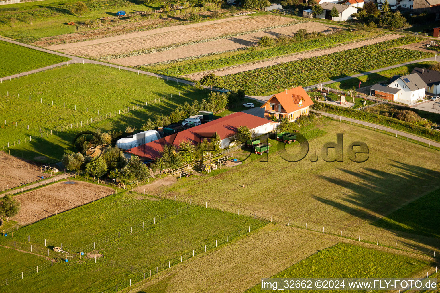 Repatriates’ farms in Hatzenbühl in the state Rhineland-Palatinate, Germany seen from above