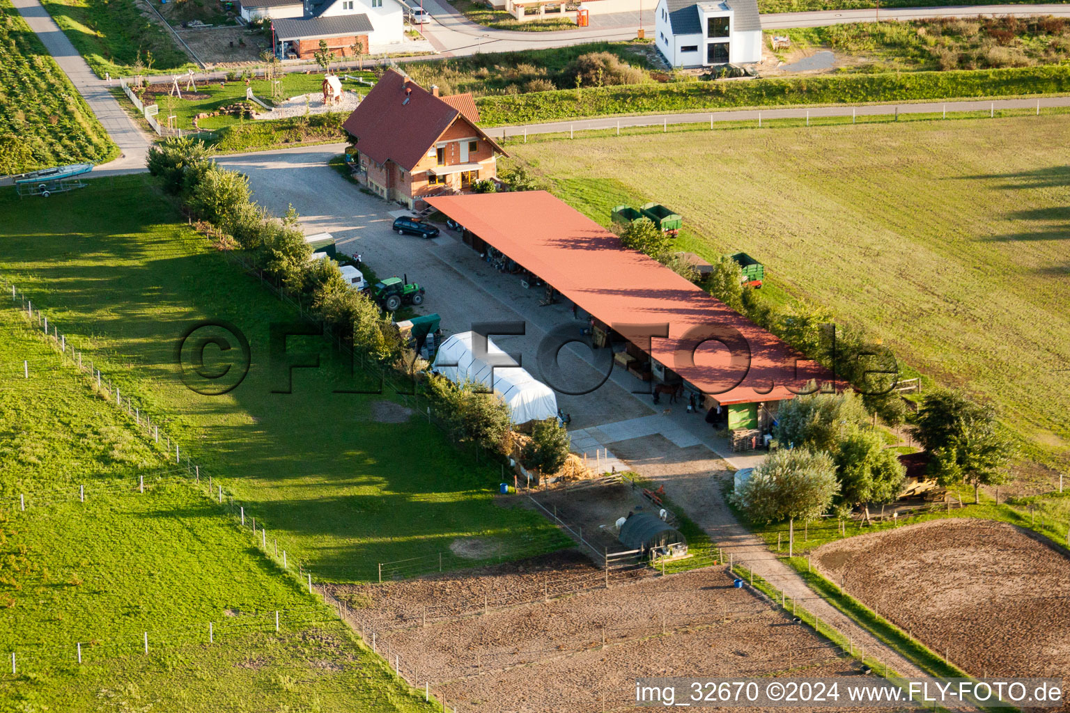 Emigrant farms in Hatzenbühl in the state Rhineland-Palatinate, Germany from the plane