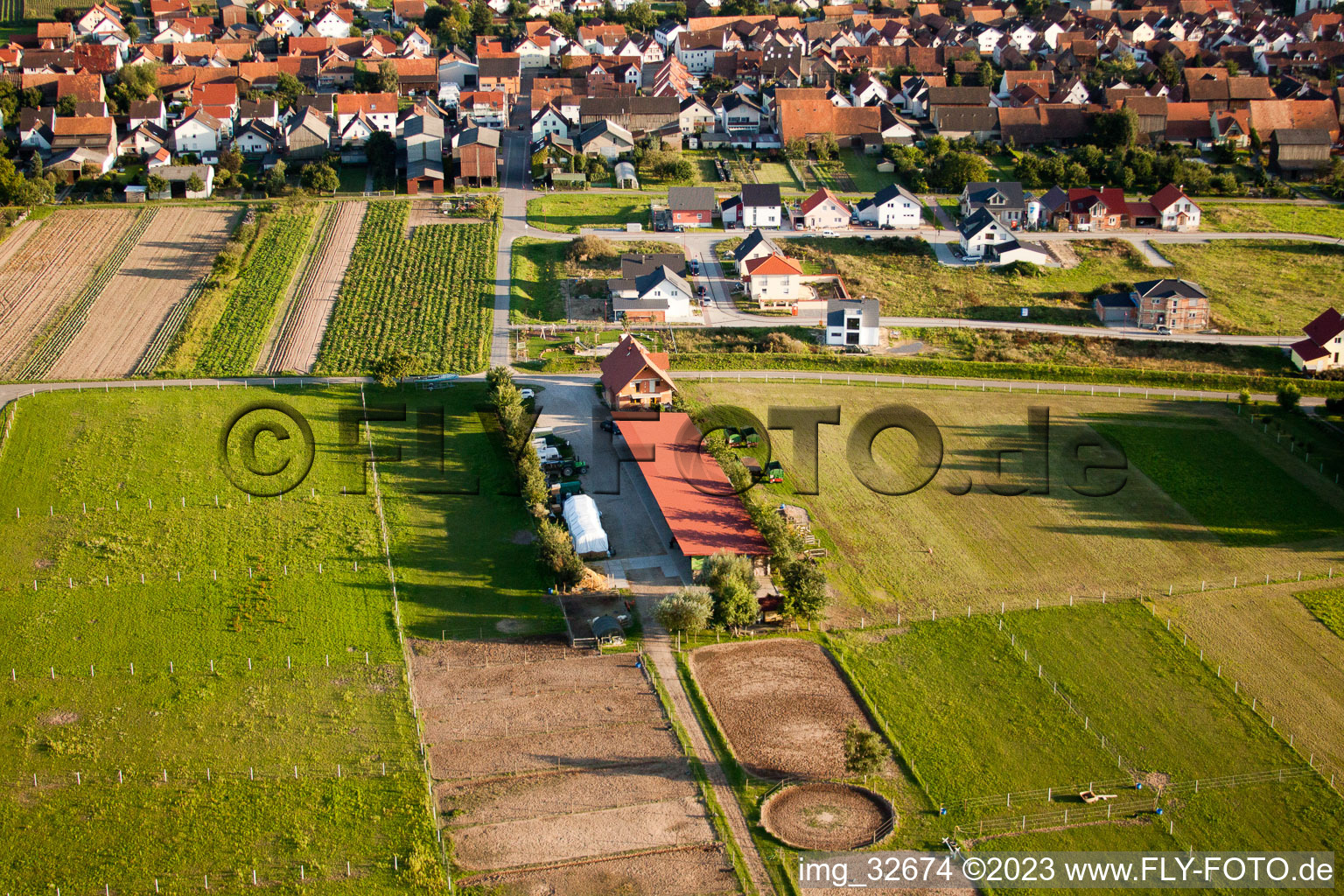 Bird's eye view of Emigrant farms in Hatzenbühl in the state Rhineland-Palatinate, Germany
