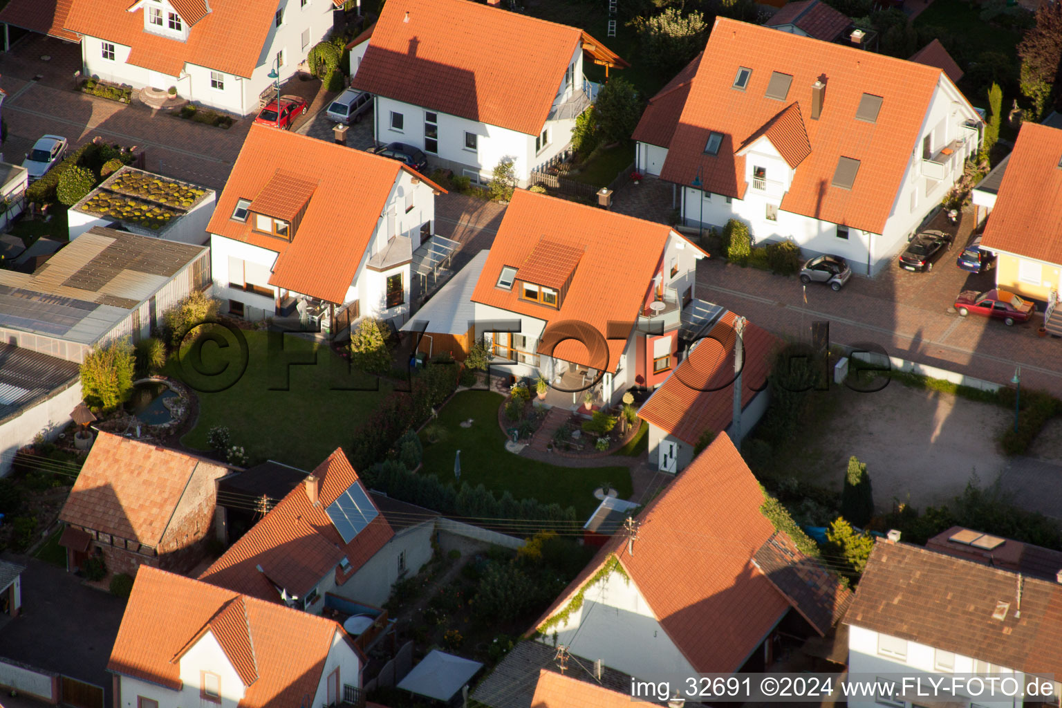 Aerial view of In the stork's nest in Erlenbach bei Kandel in the state Rhineland-Palatinate, Germany