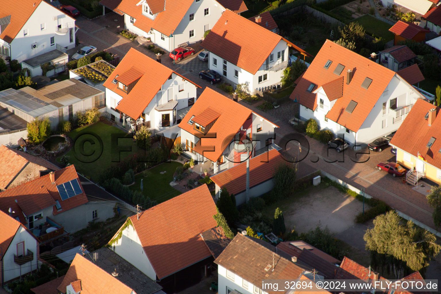 Aerial photograpy of In the stork's nest in Erlenbach bei Kandel in the state Rhineland-Palatinate, Germany