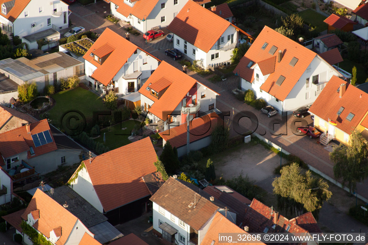 Oblique view of In the stork's nest in Erlenbach bei Kandel in the state Rhineland-Palatinate, Germany