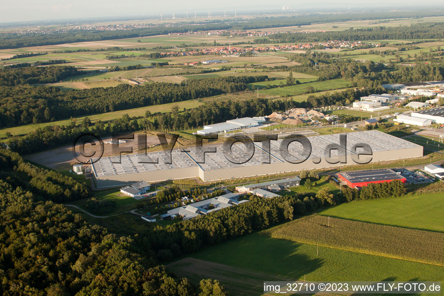 Aerial view of Horst industrial area, Gazely logistics center in the district Minderslachen in Kandel in the state Rhineland-Palatinate, Germany