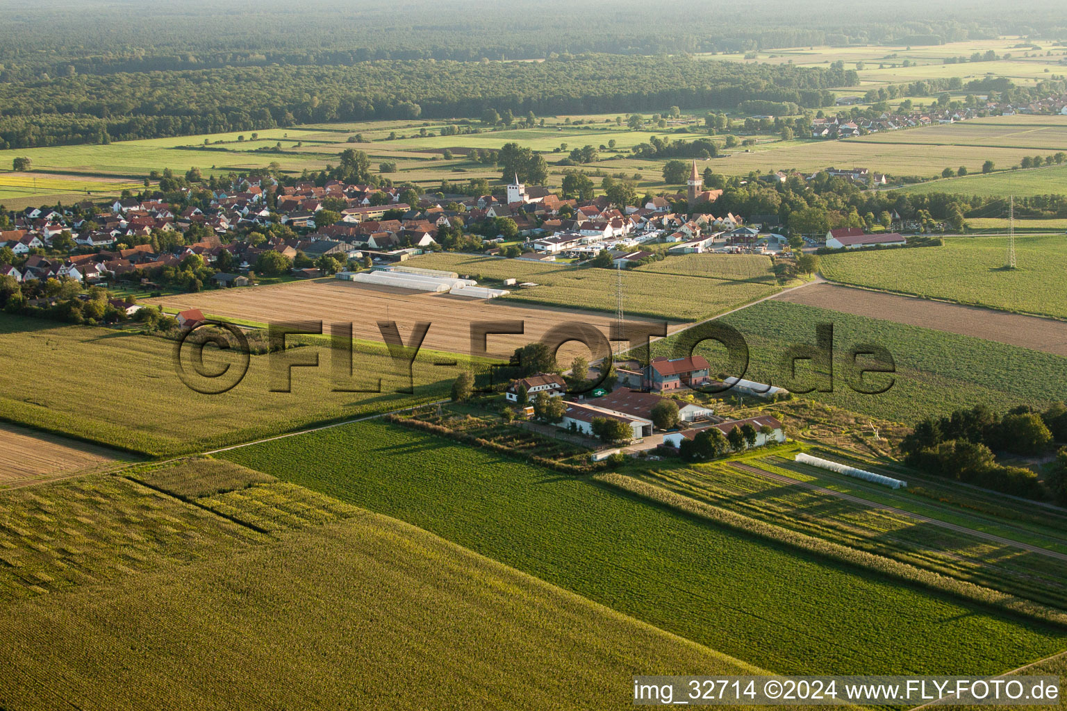 Drone recording of Schoßberghof in Minfeld in the state Rhineland-Palatinate, Germany