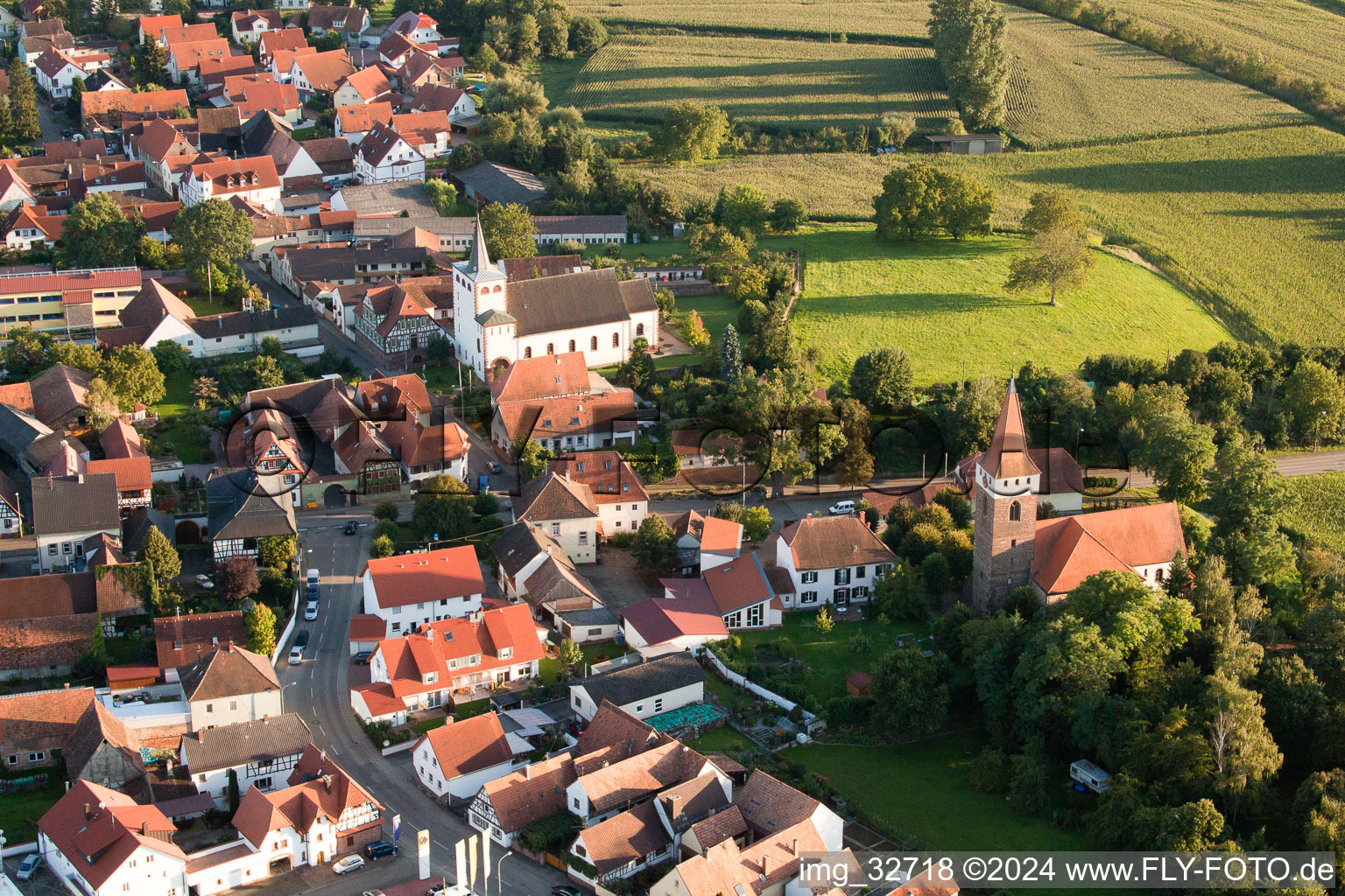 Aerial view of Minfeld in the state Rhineland-Palatinate, Germany