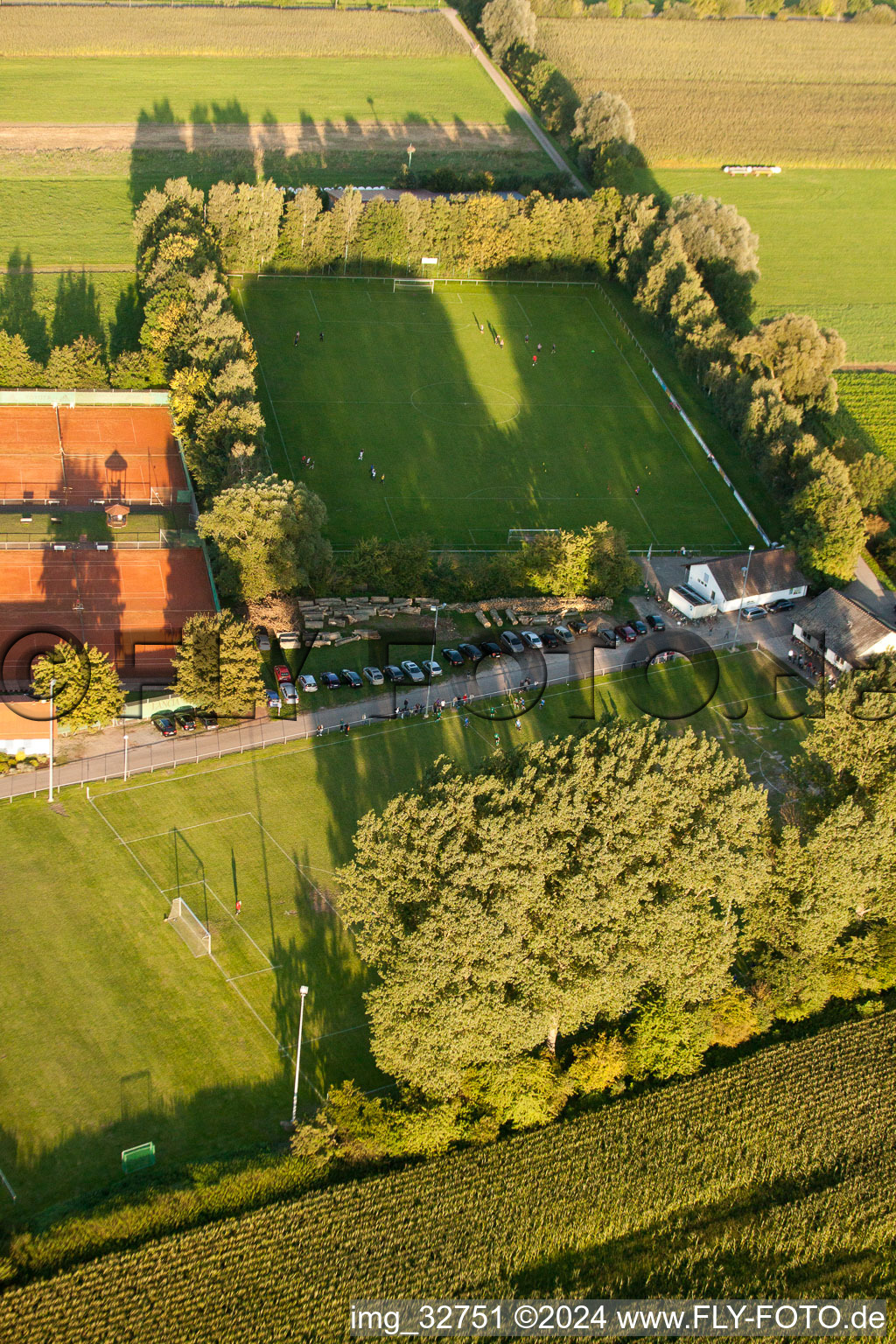 Sports fields in Minfeld in the state Rhineland-Palatinate, Germany viewn from the air