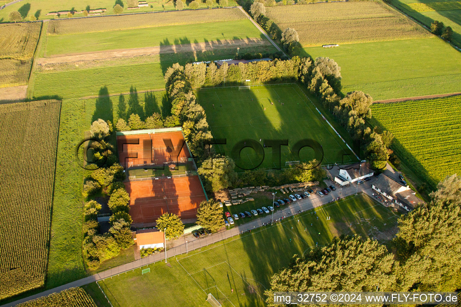 Drone recording of Sports fields in Minfeld in the state Rhineland-Palatinate, Germany