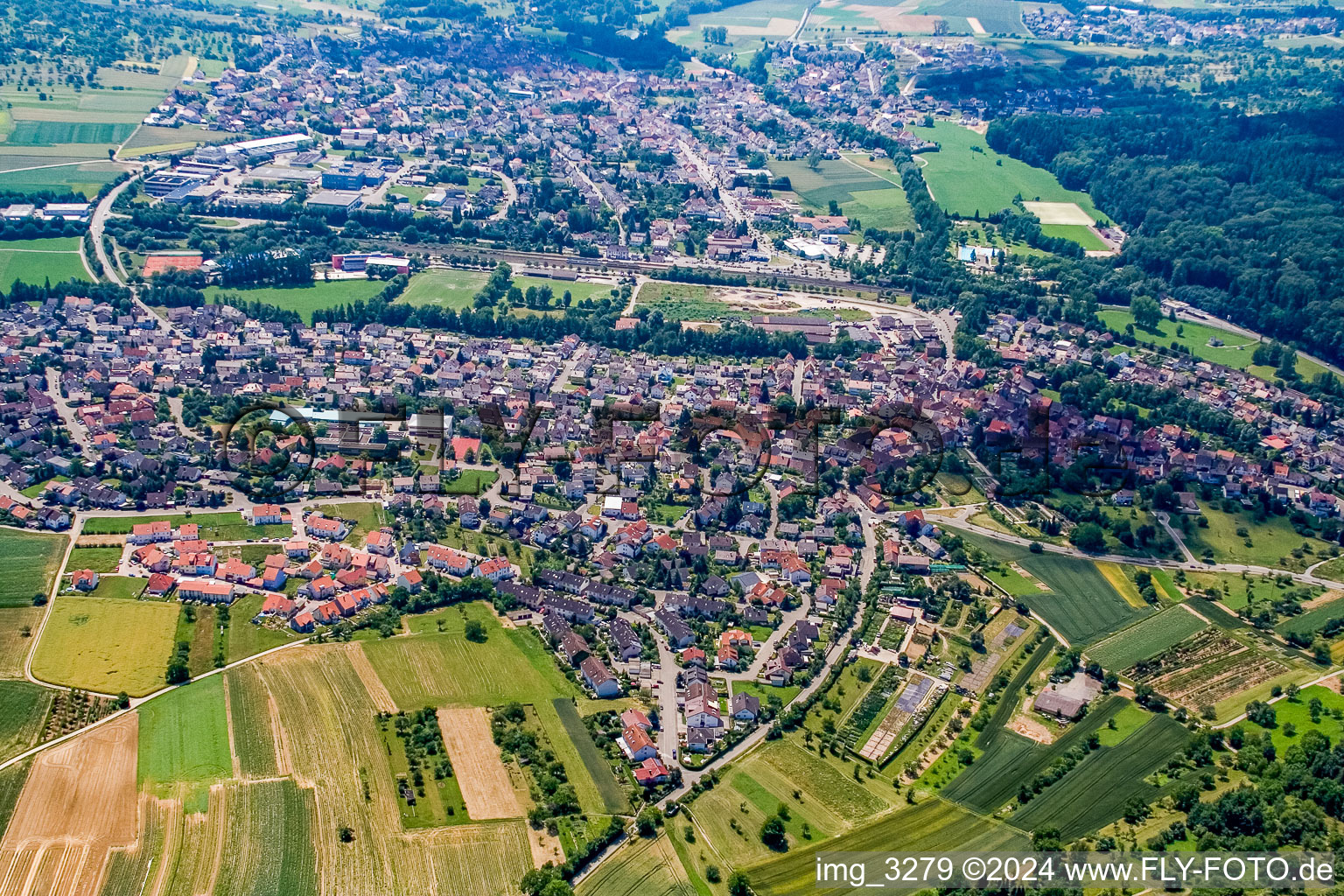 Town View of the streets and houses of the residential areas in the district Singen in Remchingen in the state Baden-Wurttemberg, Germany