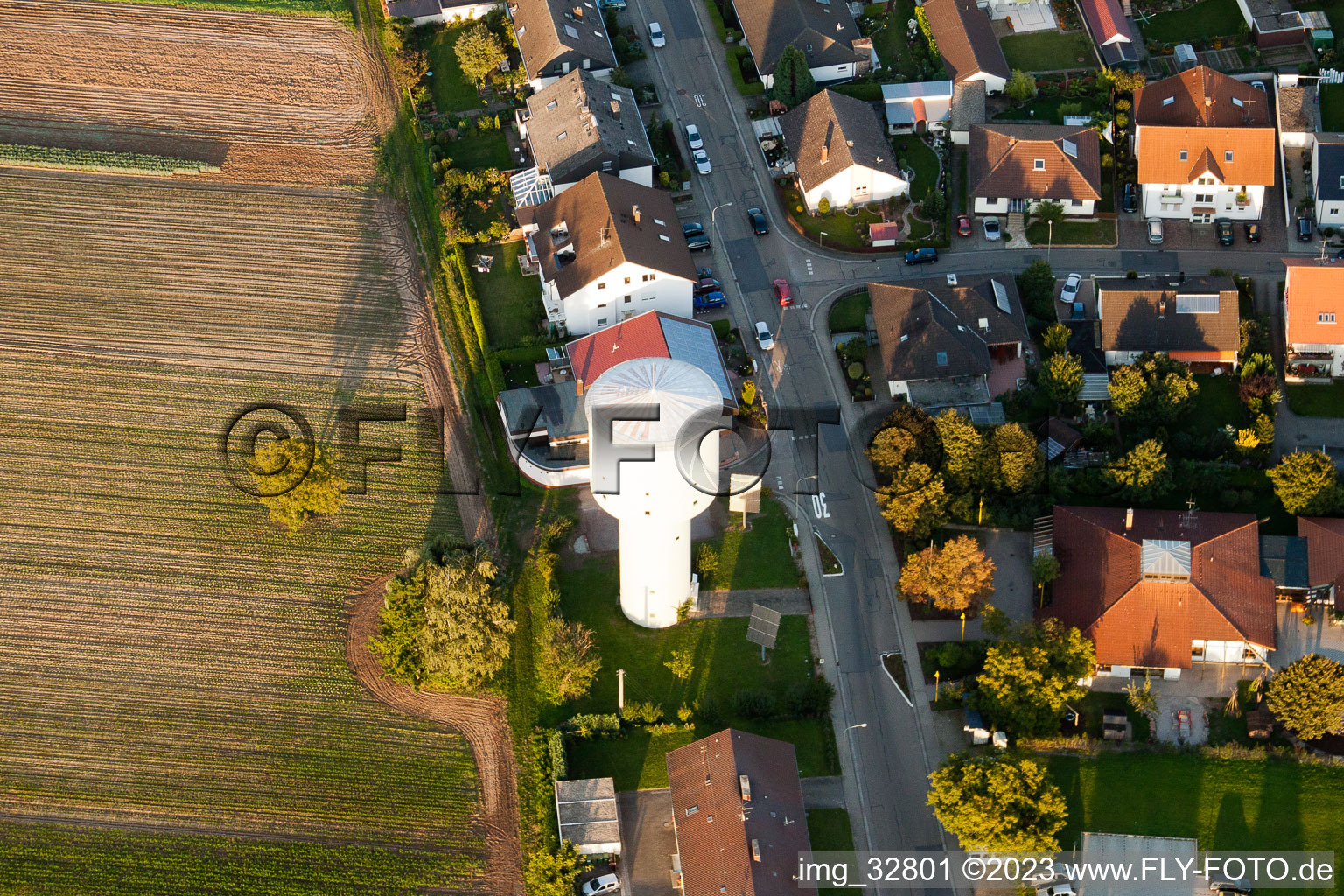 At the water tower in Kandel in the state Rhineland-Palatinate, Germany from a drone