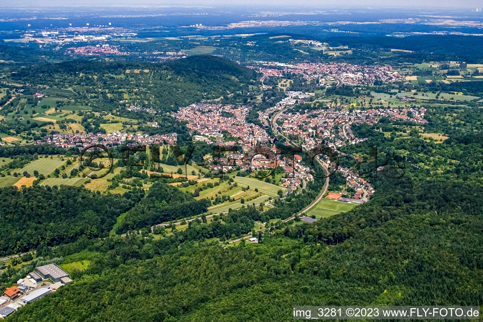 From the southeast in the district Söllingen in Pfinztal in the state Baden-Wuerttemberg, Germany
