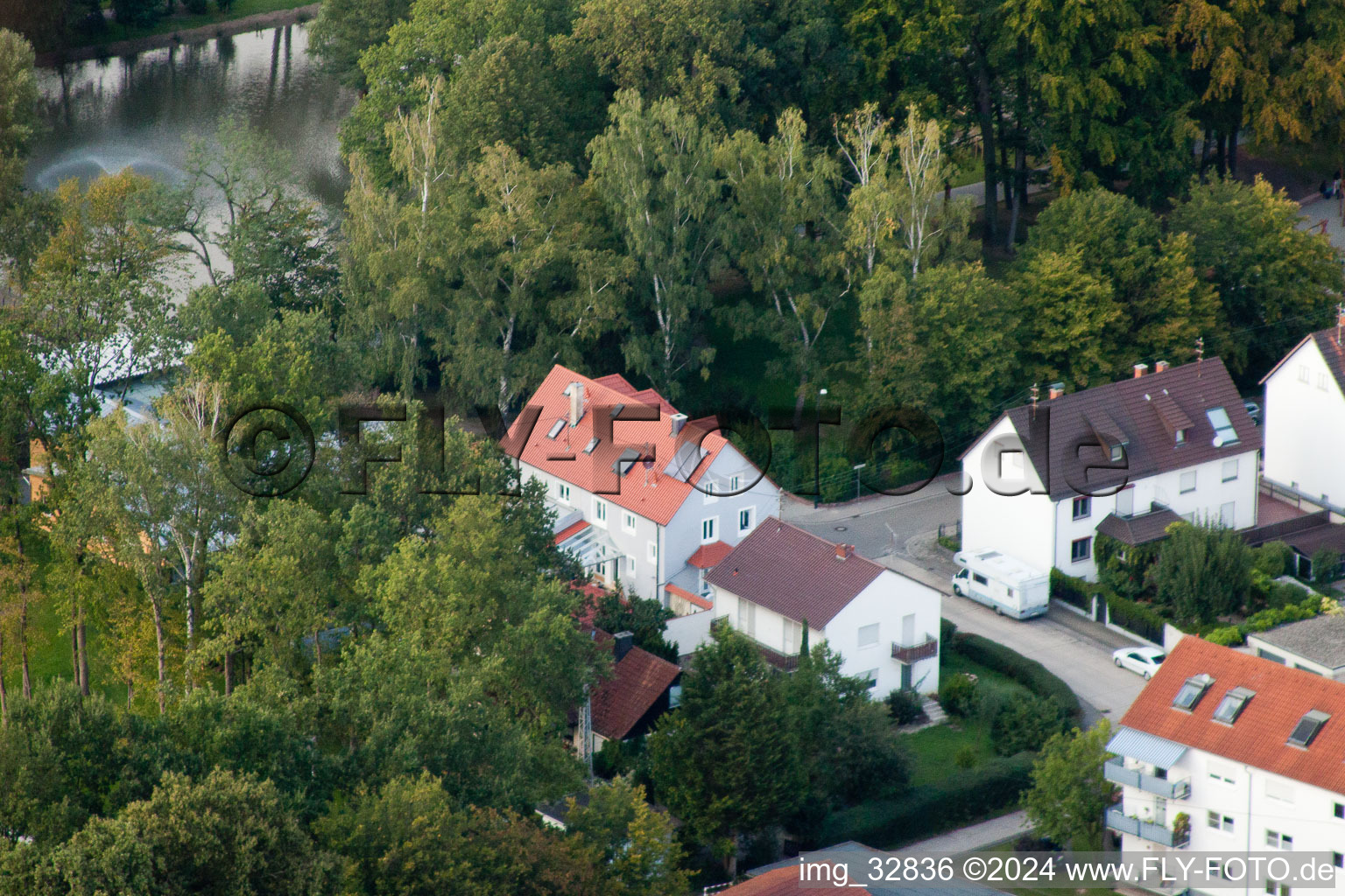 At the Swan Pond in Kandel in the state Rhineland-Palatinate, Germany from the plane