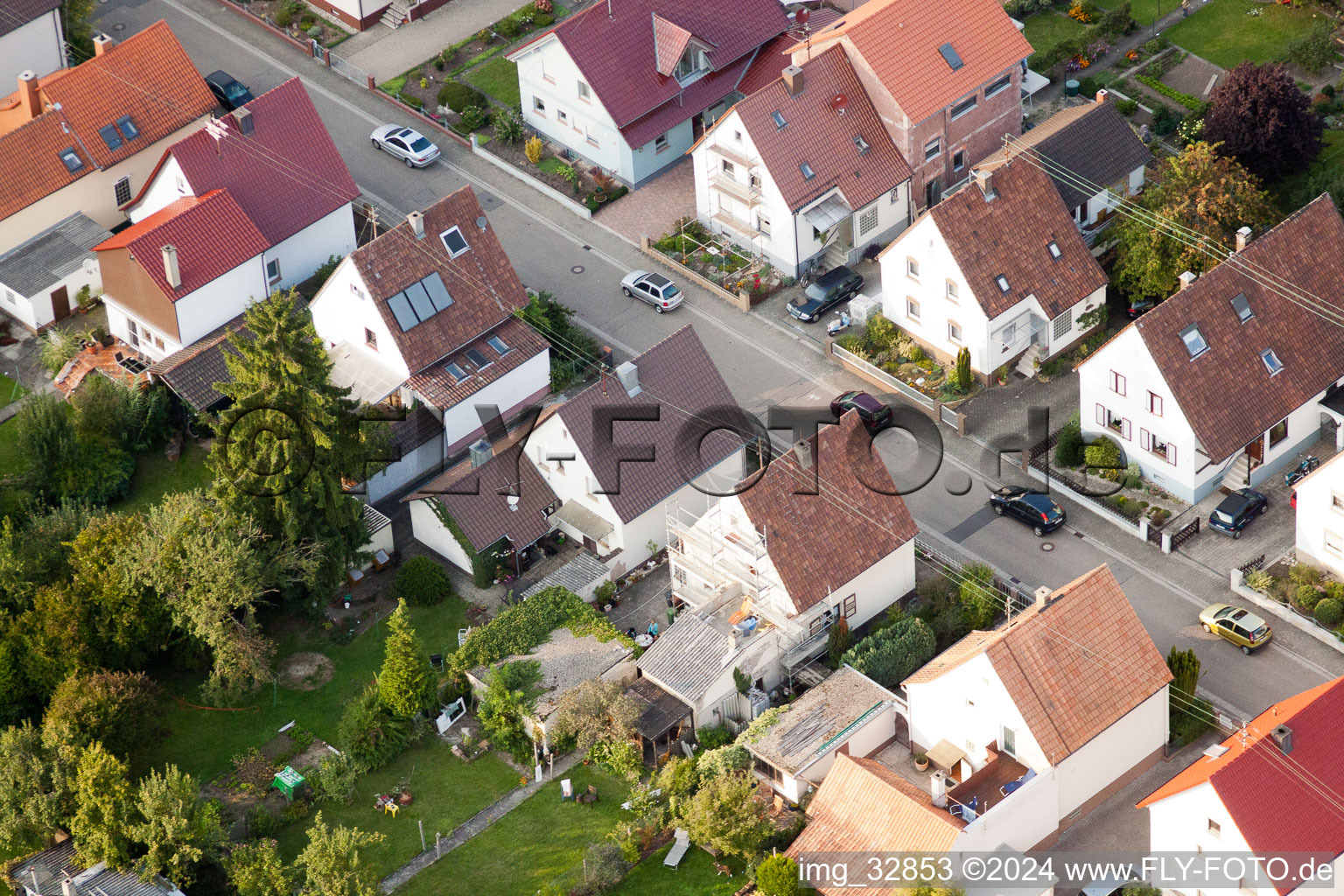 Bird's eye view of Waldstr in Kandel in the state Rhineland-Palatinate, Germany