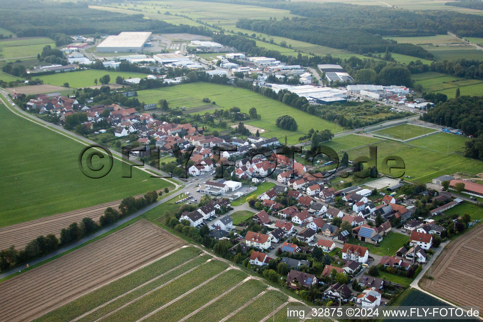 District Minderslachen in Kandel in the state Rhineland-Palatinate, Germany from the plane