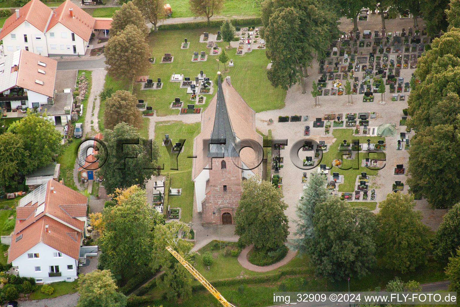 Aerial photograpy of Church in Insheim in the state Rhineland-Palatinate, Germany