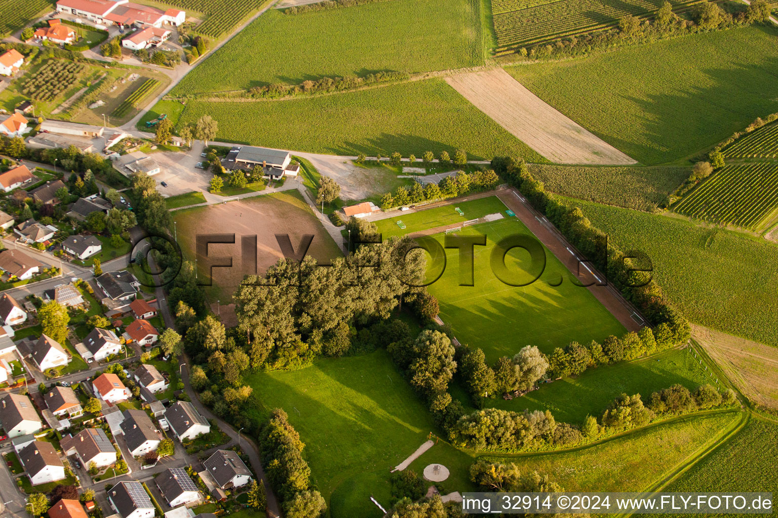 Aerial photograpy of Sports fields in Insheim in the state Rhineland-Palatinate, Germany