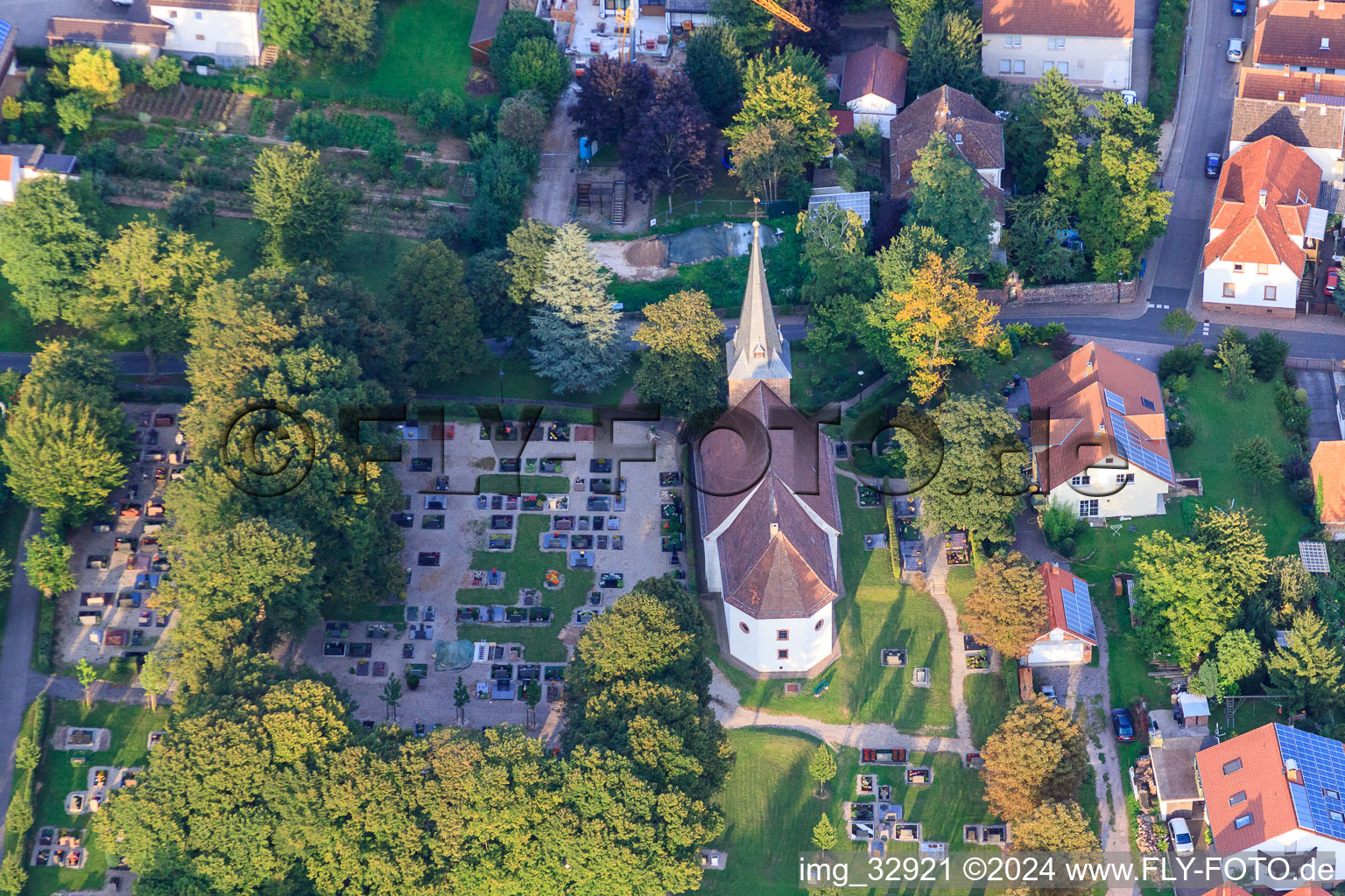 Church in Insheim in the state Rhineland-Palatinate, Germany from above