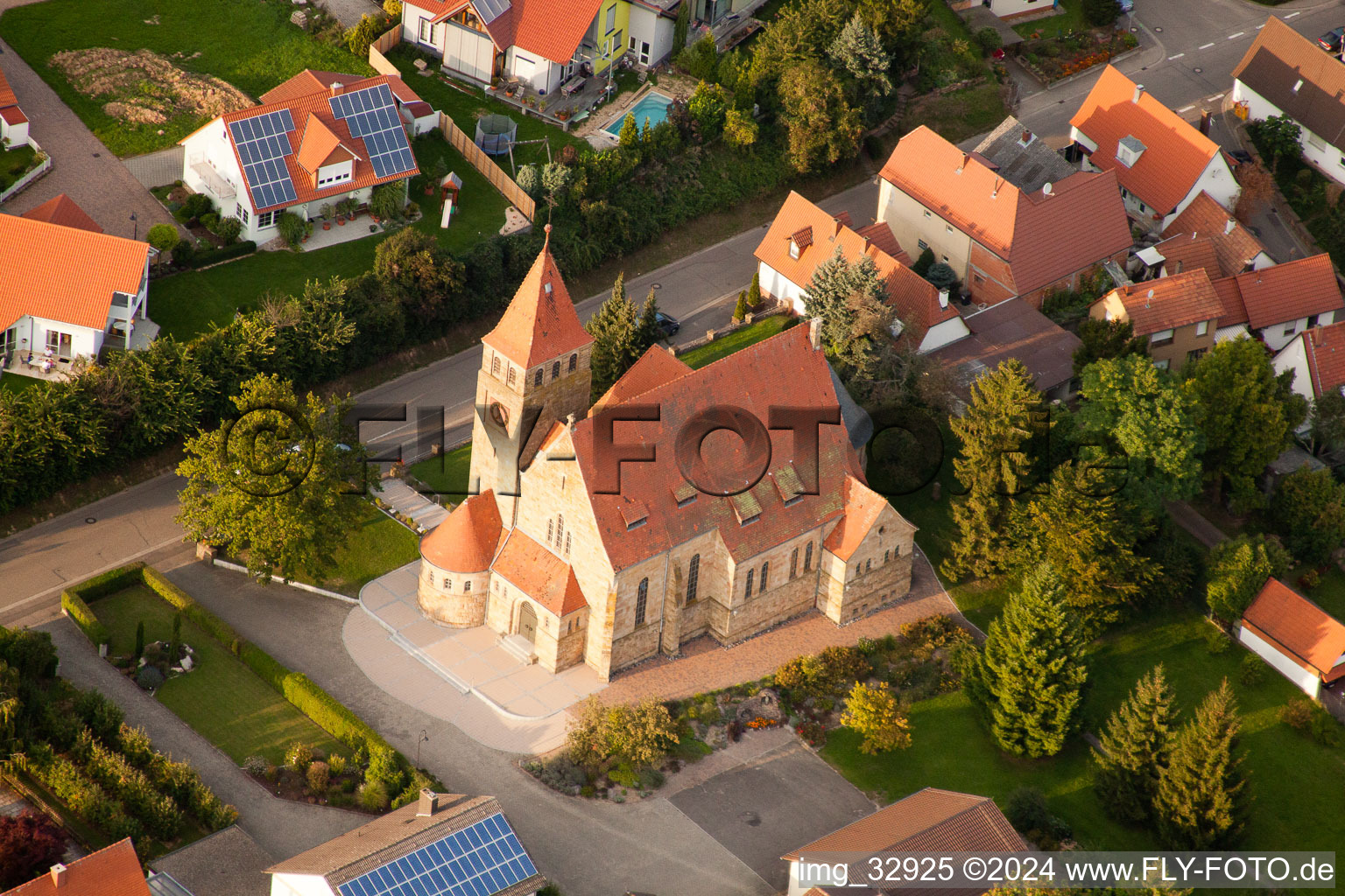 Church in Insheim in the state Rhineland-Palatinate, Germany out of the air