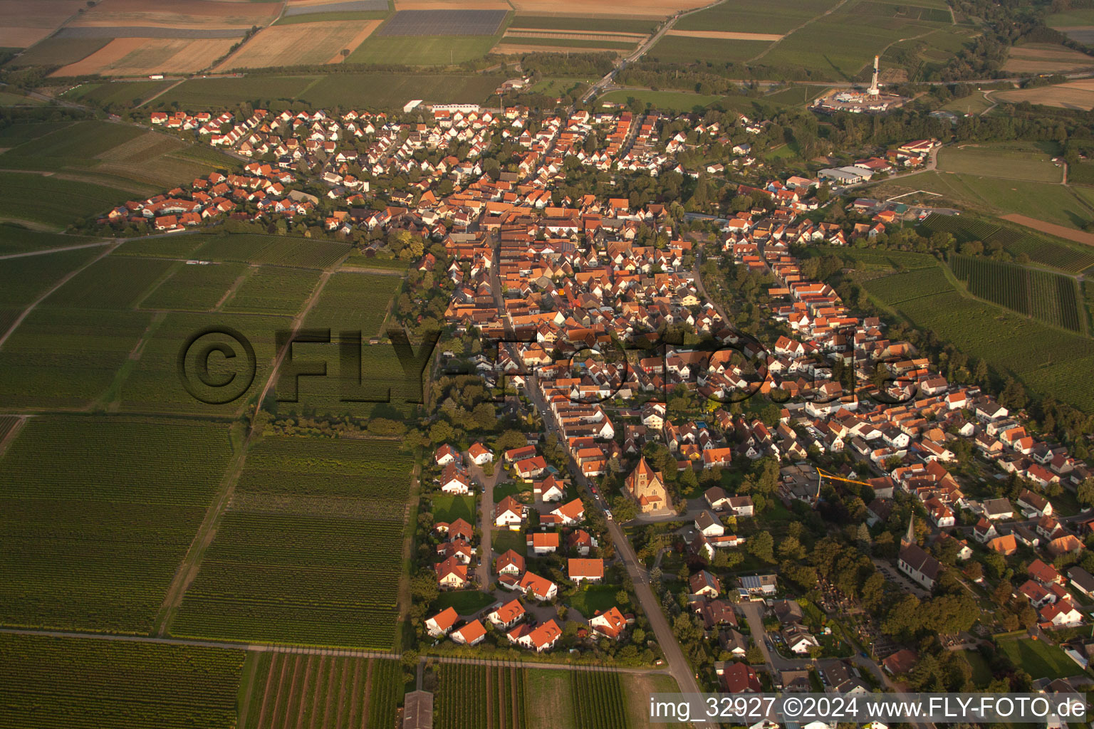 Aerial photograpy of Village view in Insheim in the state Rhineland-Palatinate, Germany