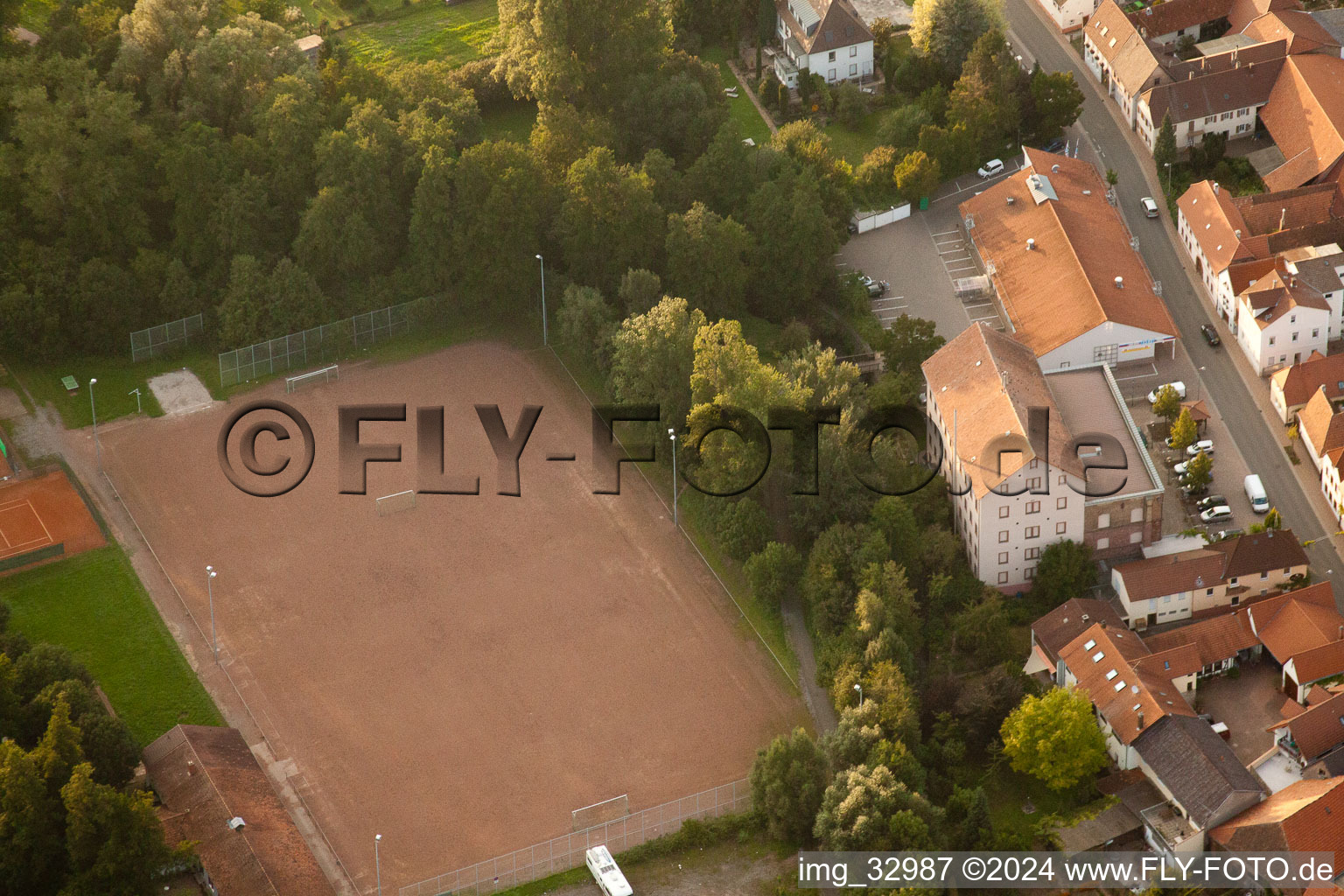 Sports field behind the village community center "Klincksche Mühle in the district Godramstein in Landau in der Pfalz in the state Rhineland-Palatinate, Germany