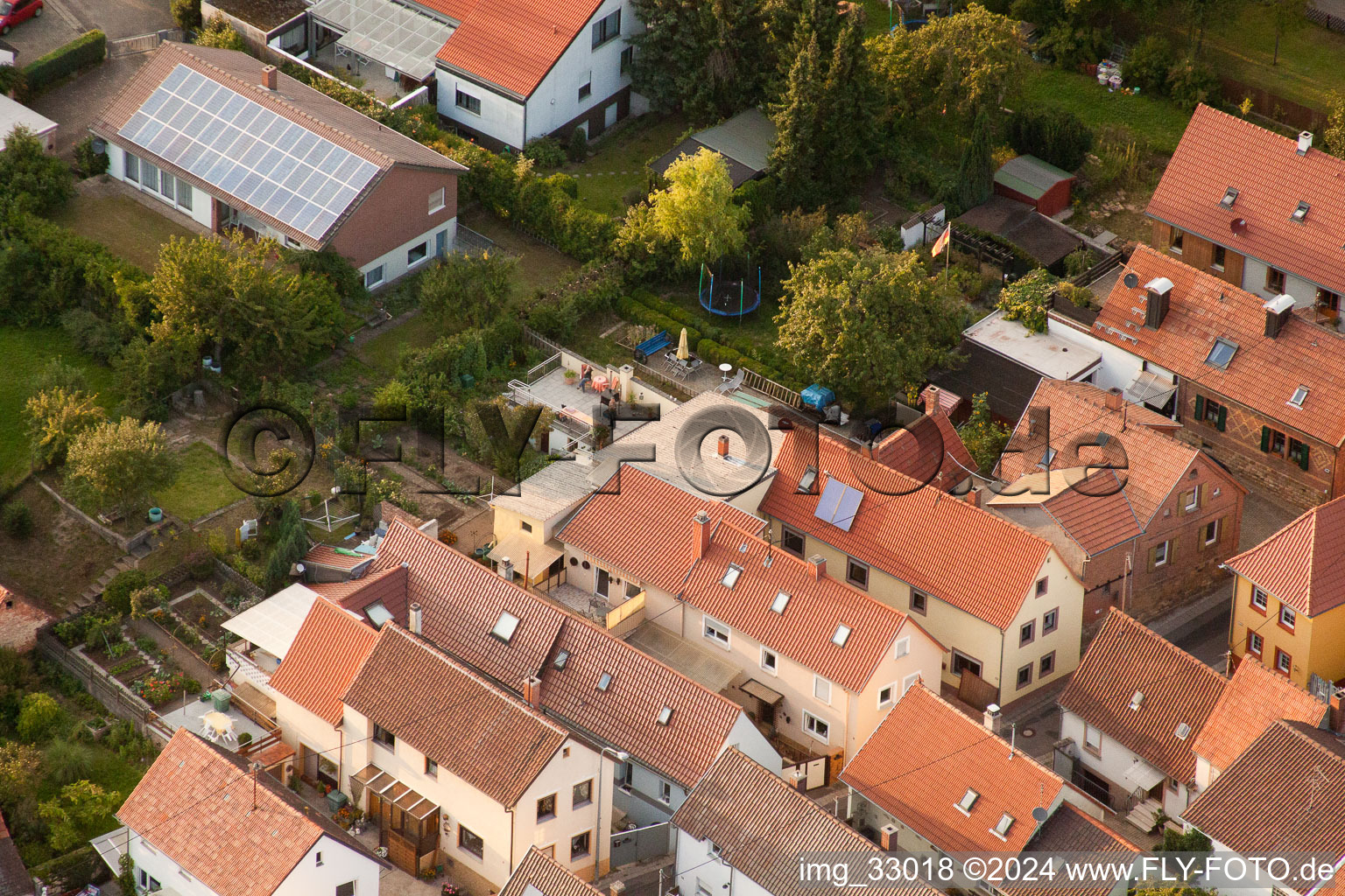 Neugasse in the district Godramstein in Landau in der Pfalz in the state Rhineland-Palatinate, Germany seen from above