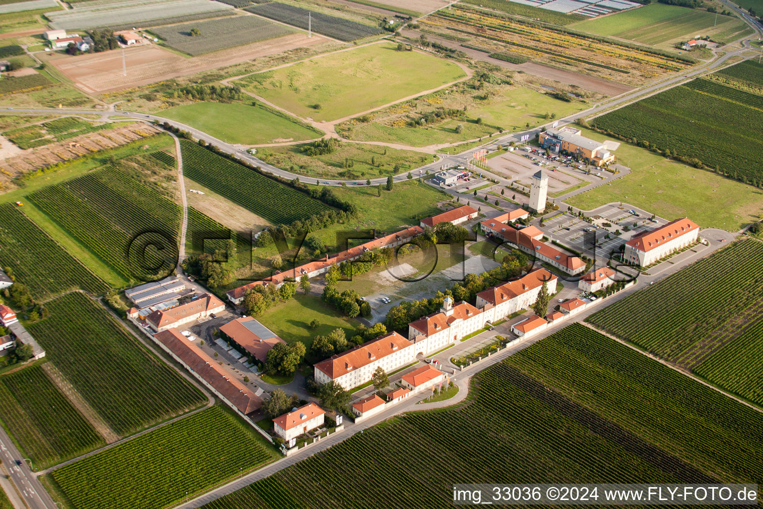 Drone recording of Le Quartier-Hornbach in Neustadt an der Weinstraße in the state Rhineland-Palatinate, Germany