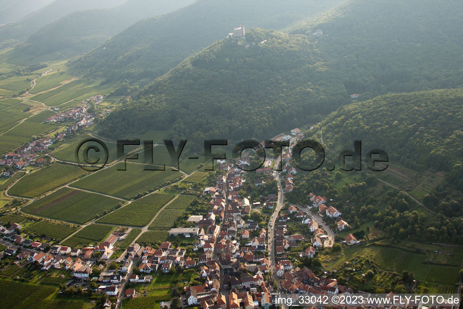 Aerial view of Middle Hambach in the district Hambach an der Weinstraße in Neustadt an der Weinstraße in the state Rhineland-Palatinate, Germany