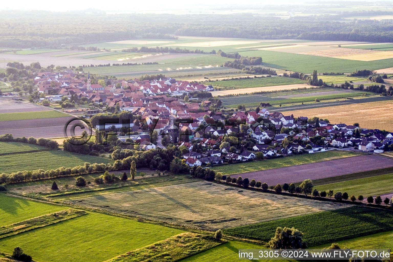 Aerial view of From the southeast in Erlenbach bei Kandel in the state Rhineland-Palatinate, Germany