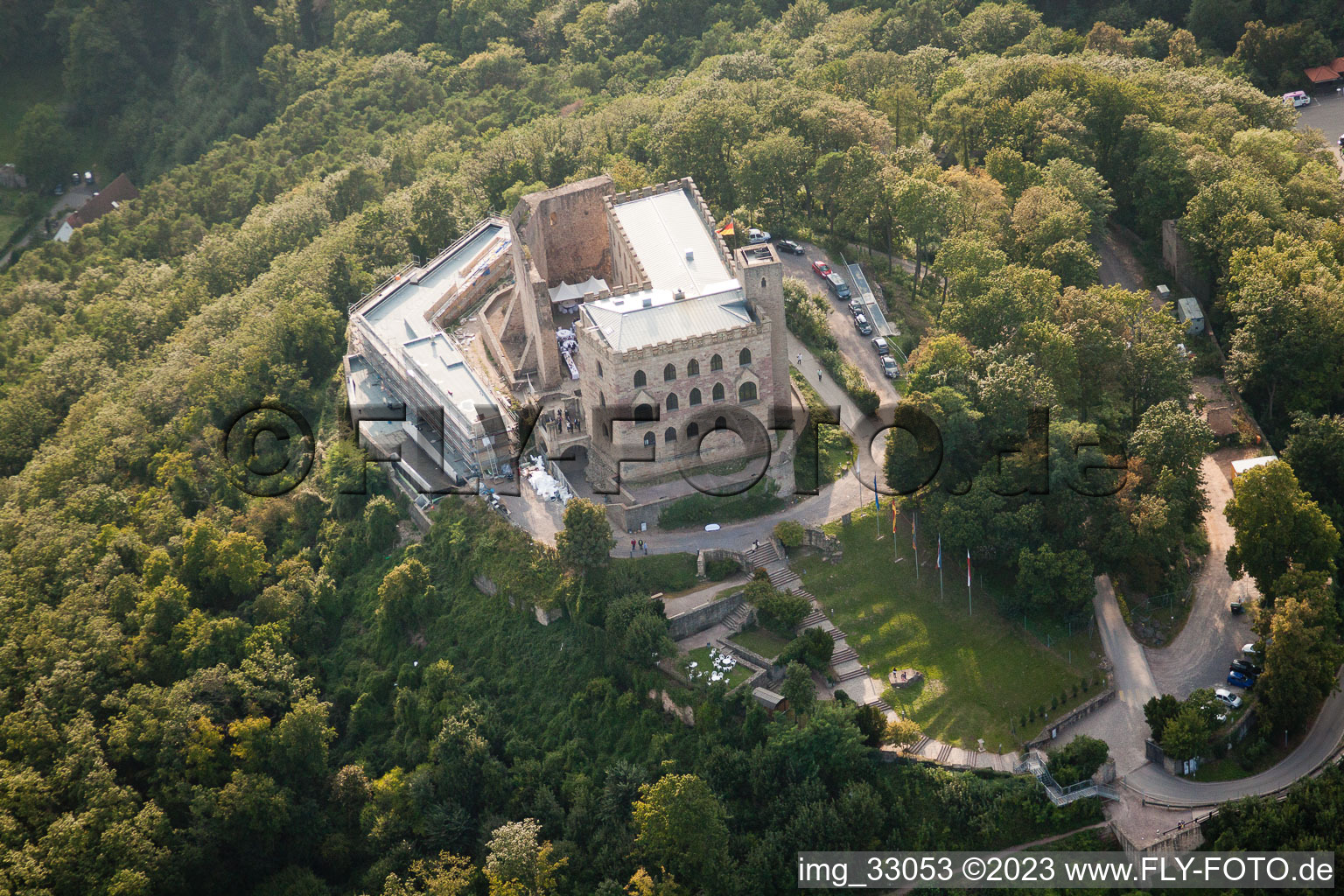 Aerial view of Hambach, Hambach Castle in the district Hambach an der Weinstraße in Neustadt an der Weinstraße in the state Rhineland-Palatinate, Germany