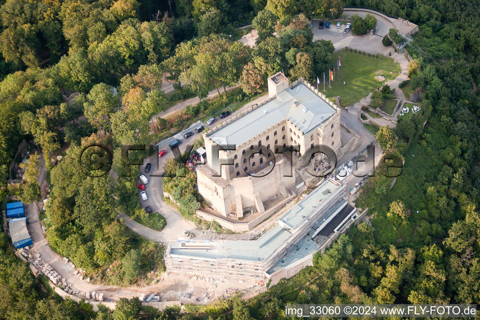 Oblique view of Hambach, Hambach Castle in the district Hambach an der Weinstraße in Neustadt an der Weinstraße in the state Rhineland-Palatinate, Germany