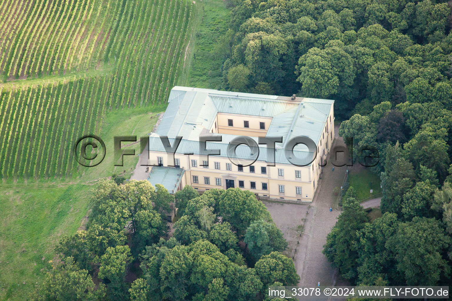 Oblique view of Palace Villa Ludwigshoehe in Edenkoben in the state Rhineland-Palatinate