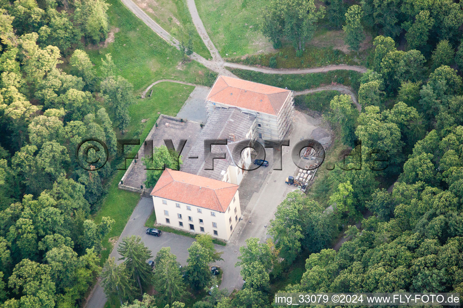 Palace Villa Ludwigshoehe in Edenkoben in the state Rhineland-Palatinate from above