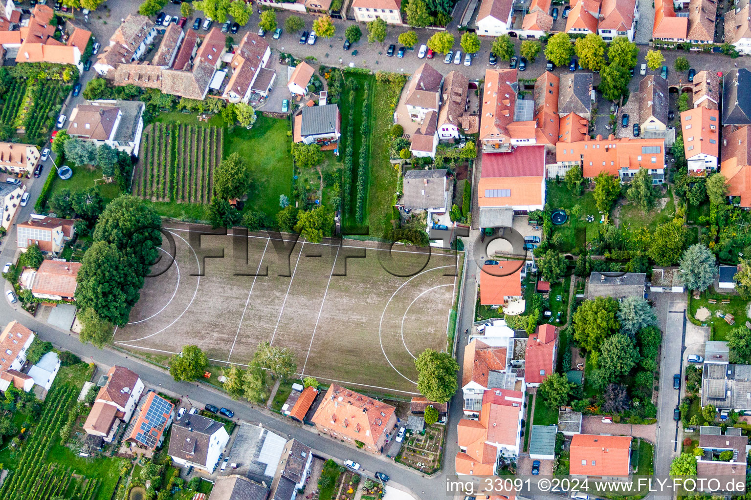 Sports grounds and football pitch of Freizeitanlage in Rhodt unter Rietburg in the state Rhineland-Palatinate, Germany