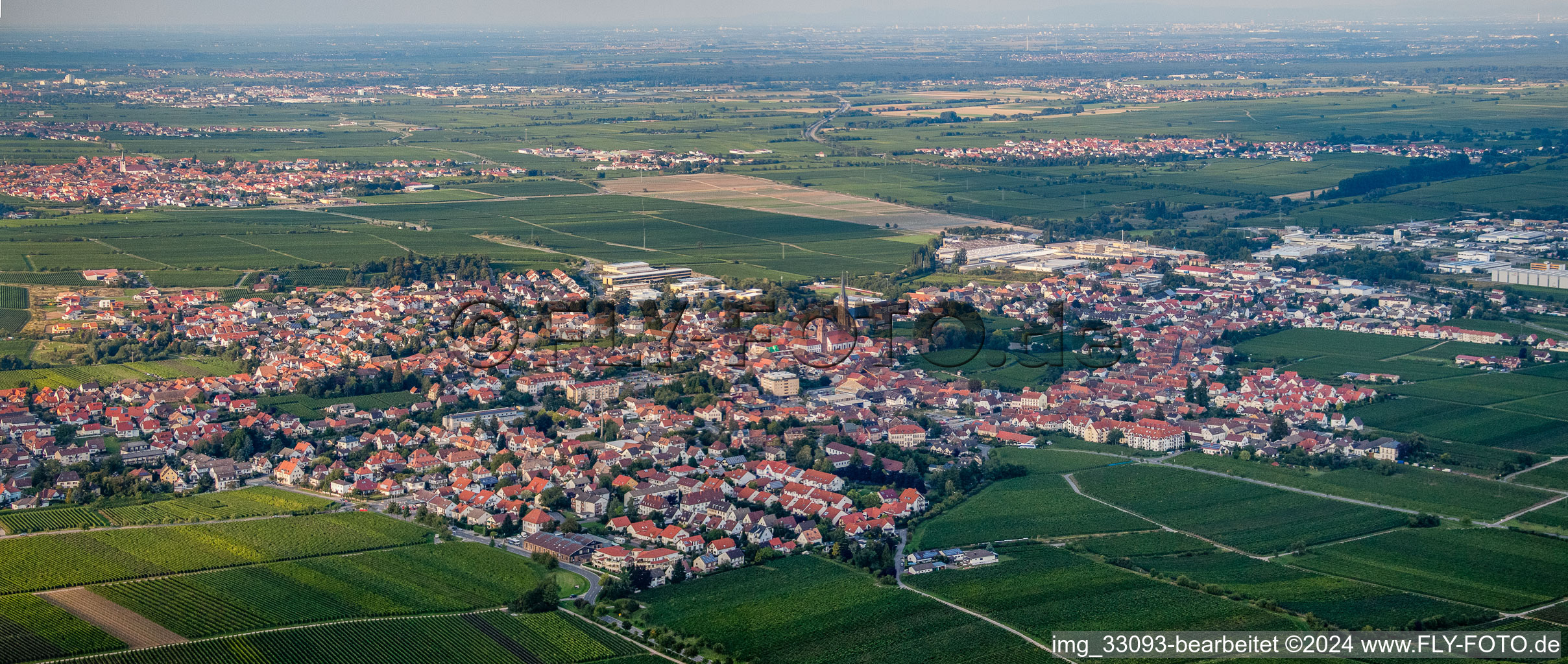 Panorama perspective Town View of the streets and houses of the residential areas in Edenkoben in the state Rhineland-Palatinate