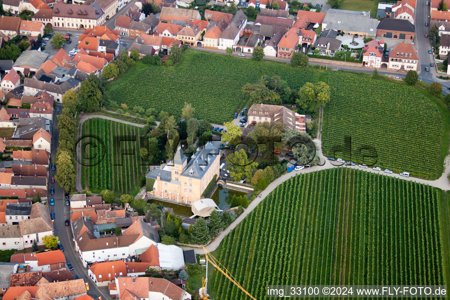 Oblique view of Complex of the hotel building Hotel Schloss Edesheim, Privathotels Dr. Lohbeck GmbH & Co. KG in Edesheim in the state Rhineland-Palatinate