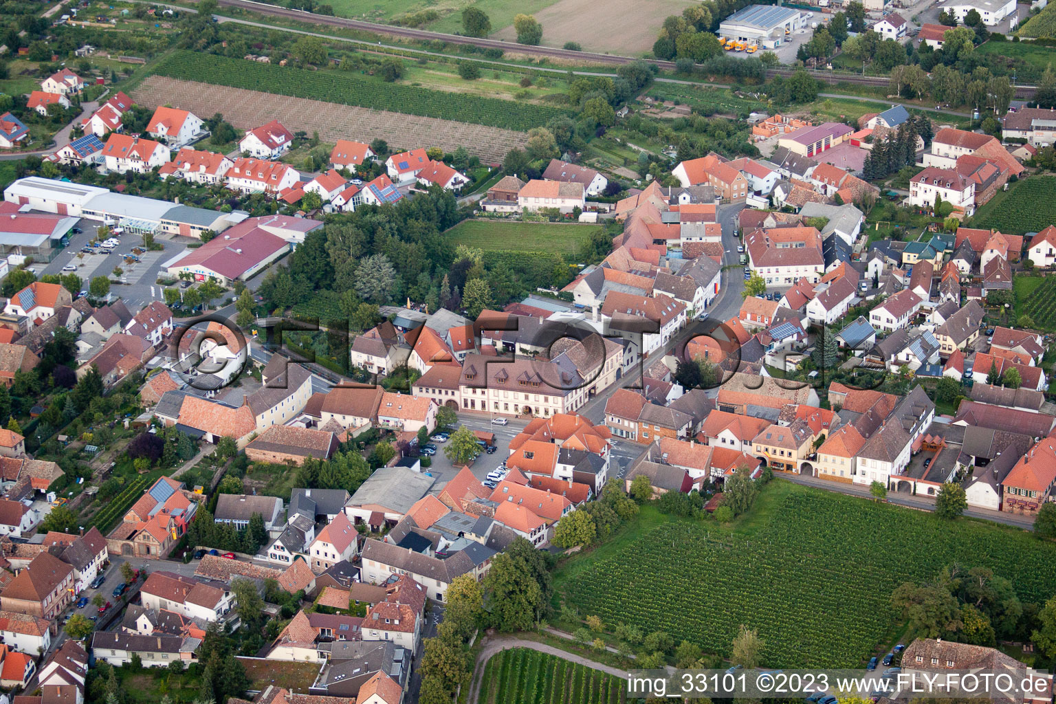 Drone recording of Edesheim in the state Rhineland-Palatinate, Germany